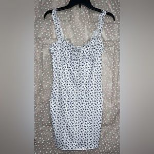 Large adult white dress with blue flowers; SHEIN